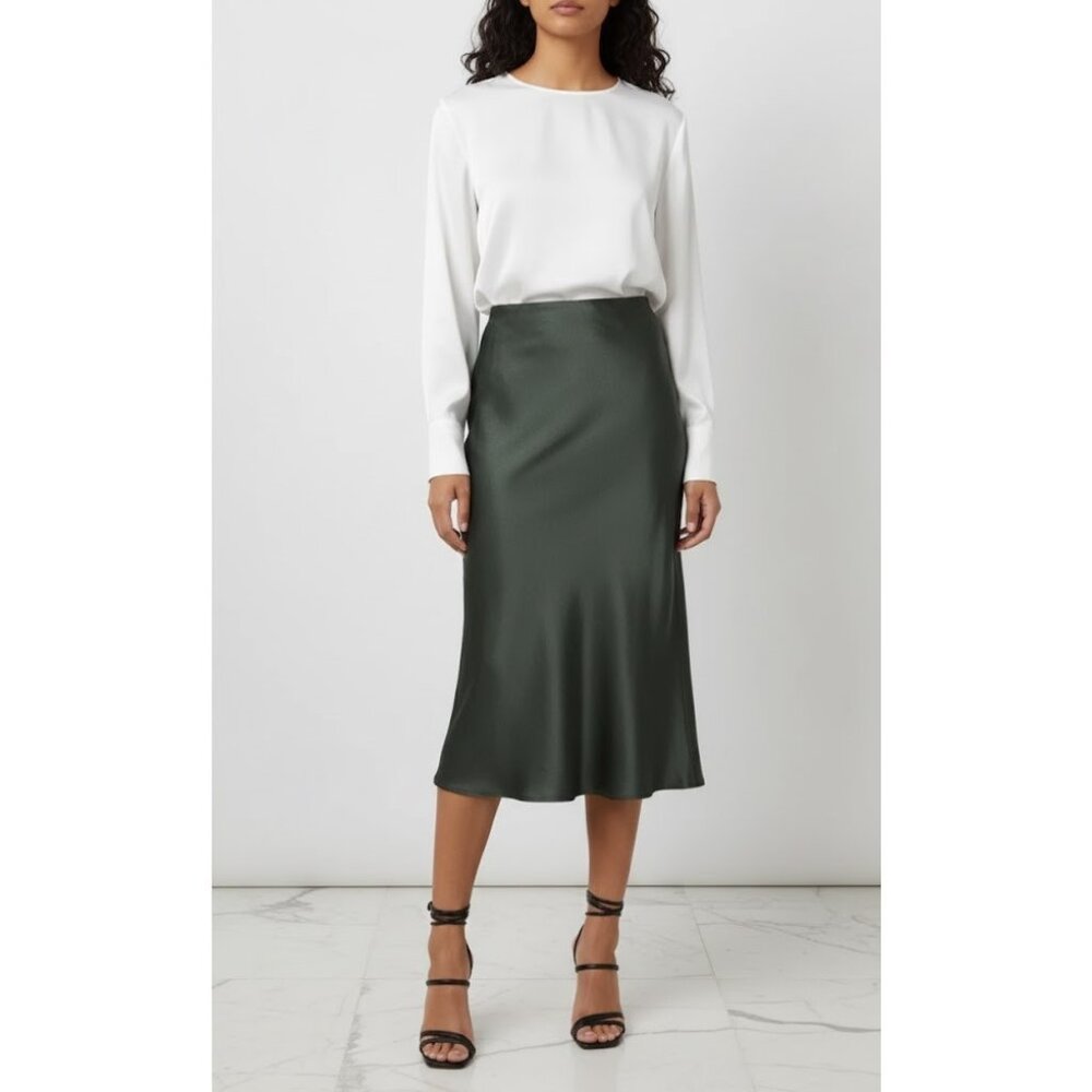 NWT Rails Anya in Dark Forest Bias Cut Satin A-line Slip Skirt XS